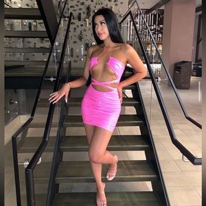 How to be a heartbreaker vinyl pink mini dress